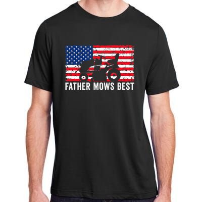 Father Mows Best Lawn Care Dad Mowing Patriotic Adult ChromaSoft Performance T-Shirt