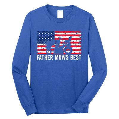 Father Mows Best Lawn Care Dad Mowing Patriotic Long Sleeve Shirt