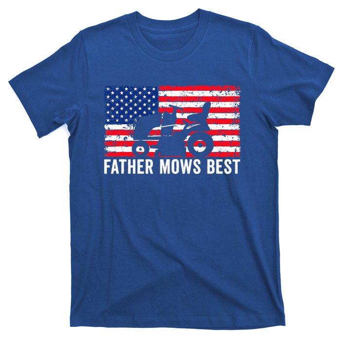 Father Mows Best Lawn Care Dad Mowing Patriotic T-Shirt