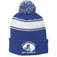 Funny Mountain Biking Design Trail Ride Lover Gift Stripe Pom Pom Beanie