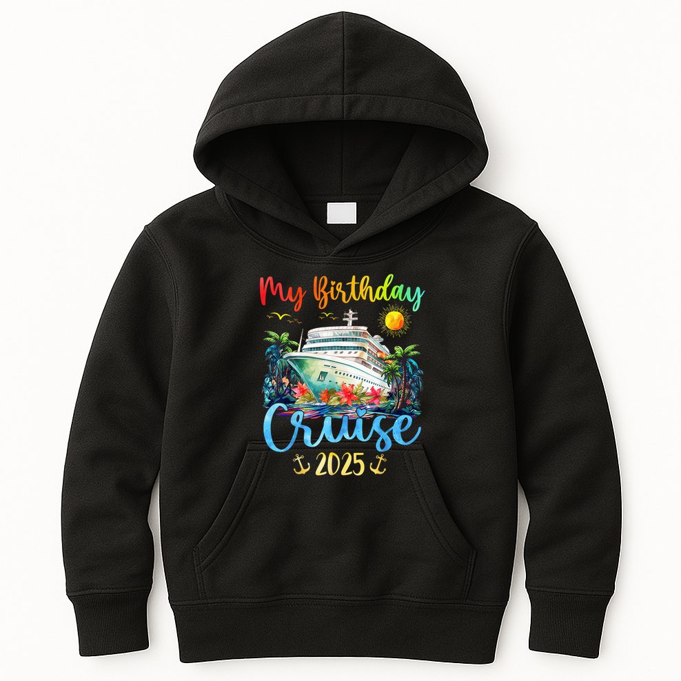 Festive My Birthday Cruise Ship Party 2025 Kids Hoodie