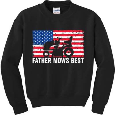 Father Mows Best Lawn Care Dad Mowing Patriotic FatherS Day Kids Sweatshirt
