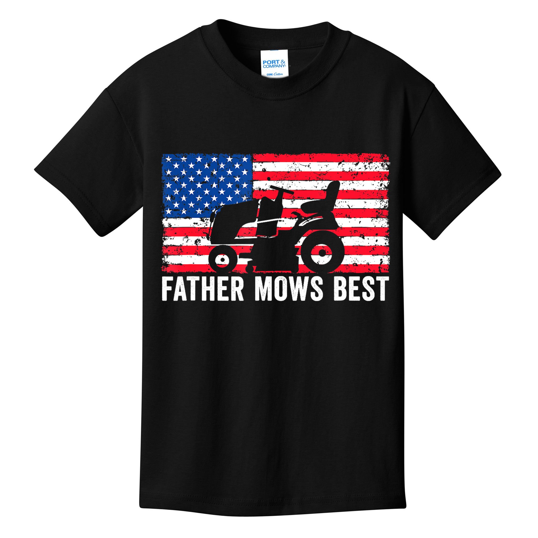 Father Mows Best Lawn Care Dad Mowing Patriotic FatherS Day Kids T-Shirt