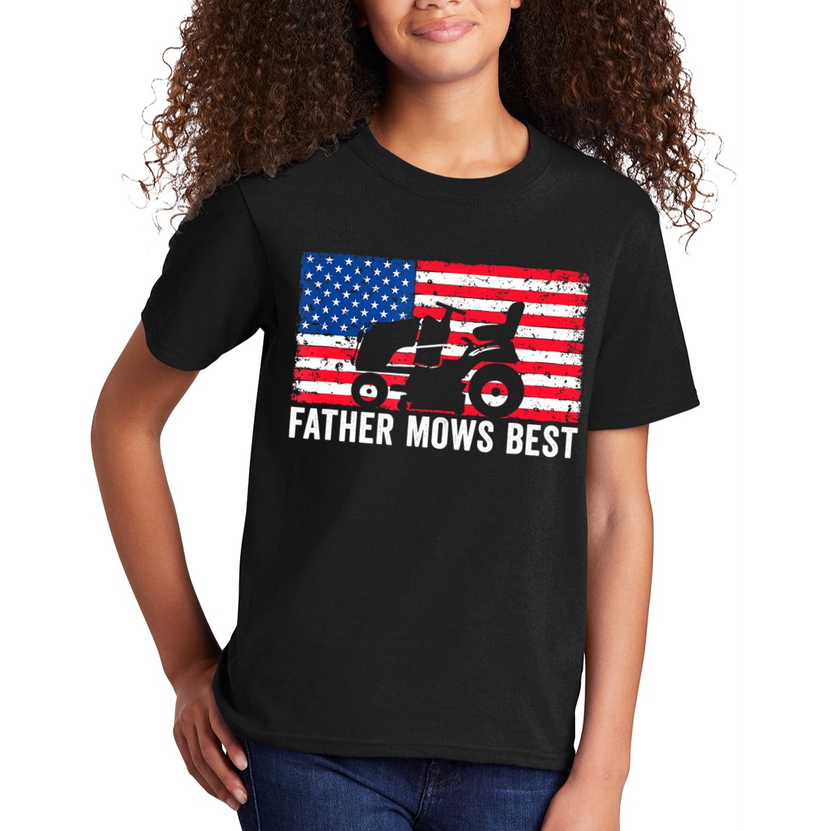 Father Mows Best Lawn Care Dad Mowing Patriotic FatherS Day Kids T-Shirt
