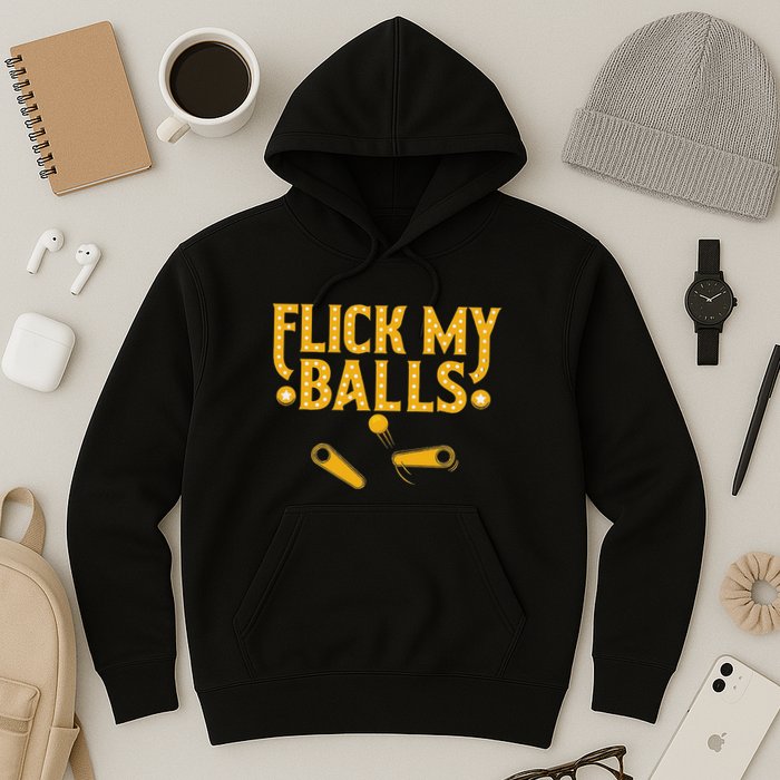Flick My Balls Retro Vintage Multiball Pinball Arcade Game Hoodie