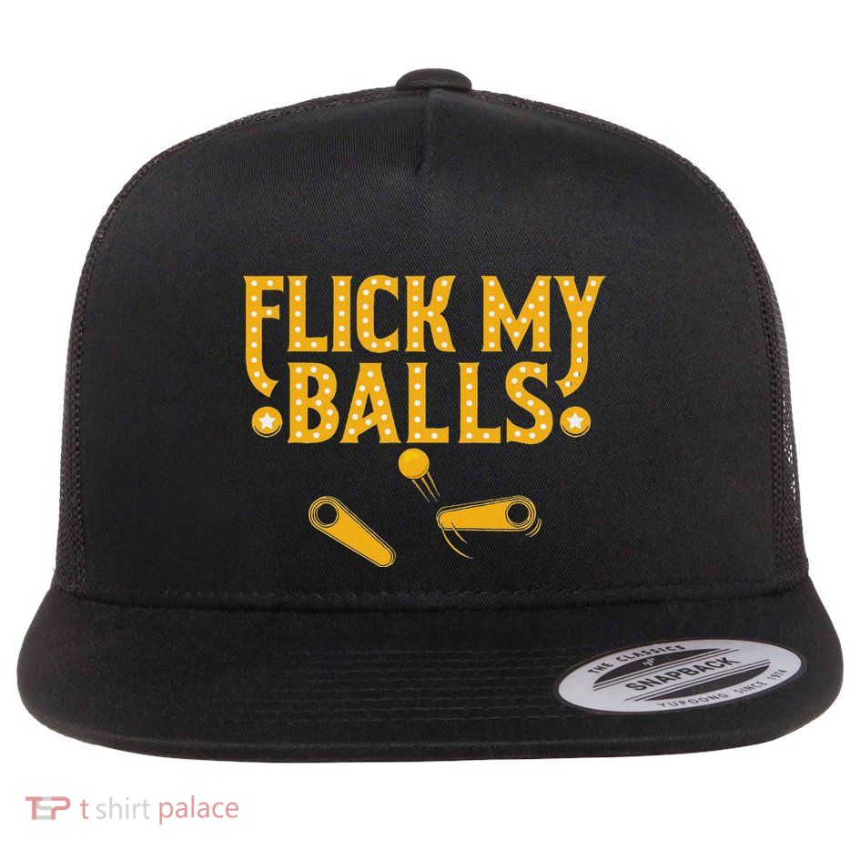 Flick My Balls Retro Vintage Multiball Pinball Arcade Game Flatbill Hat