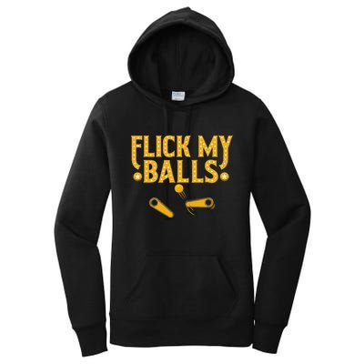 Flick My Balls Retro Vintage Multiball Pinball Arcade Game Women's Pullover Hoodie