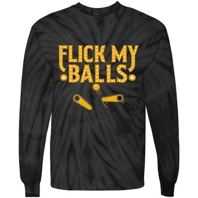 Flick My Balls Retro Vintage Multiball Pinball Arcade Game Tie-Dye Long Sleeve Shirt