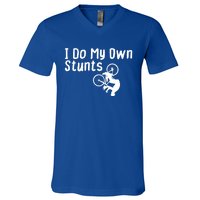 Funny Mountain Biking I Do My Own Stunts Cycling Bikers Gift V-Neck T-Shirt