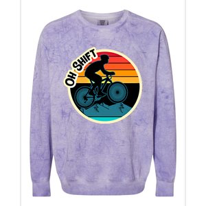 Funny Mountain Biking Saying Oh Shift Bike Pun Cyclist Gift Colorblast Crewneck Sweatshirt