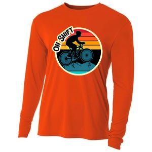 Funny Mountain Biking Saying Oh Shift Bike Pun Cyclist Gift Cooling Performance Long Sleeve Crew