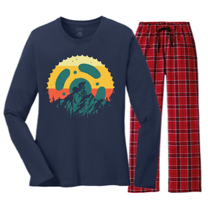 Funny Mountain Bike Art For Men Women Vintage Cycling Gear Women's Long Sleeve Flannel Pajama Set 