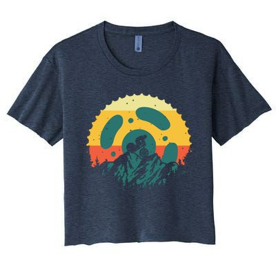 Funny Mountain Bike Art For Men Women Vintage Cycling Gear Women's Crop Top Tee