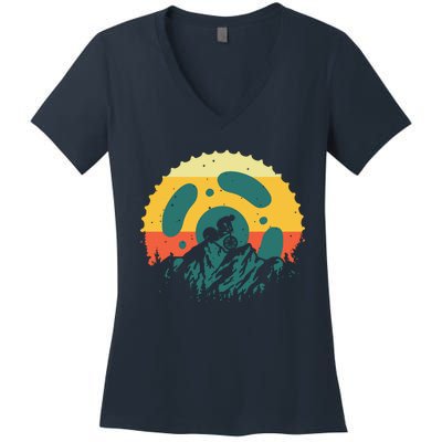 Funny Mountain Bike Art For Men Women Vintage Cycling Gear Women's V-Neck T-Shirt