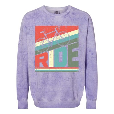 Funny Mountain Biking Vintage Ride Mtb Funny Gift Cool Gift Colorblast Crewneck Sweatshirt