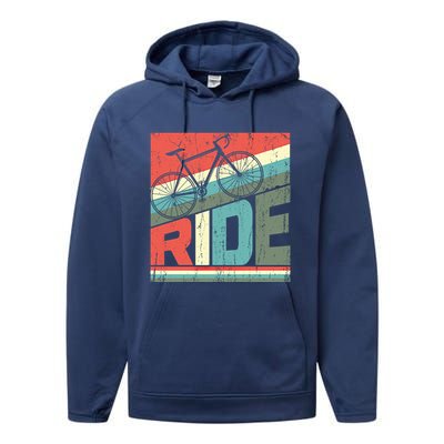 Funny Mountain Biking Vintage Ride Mtb Funny Gift Cool Gift Performance Fleece Hoodie