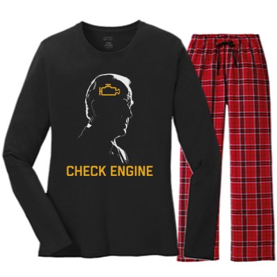 Funny Meme Biden Check Engine Light anti Biden  Women's Long Sleeve Flannel Pajama Set 