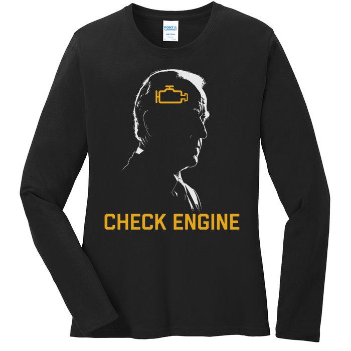 Funny Meme Biden Check Engine Light anti Biden  Ladies Long Sleeve Shirt