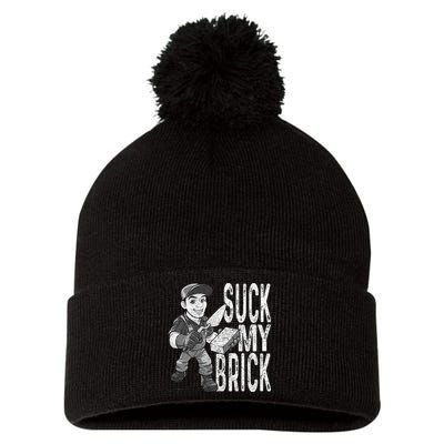 Funny Mason Bricklayer Hard Work Brickie Brickmason Building Pom Pom 12in Knit Beanie