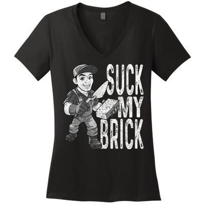 Funny Mason Bricklayer Hard Work Brickie Brickmason Building Women's V-Neck T-Shirt