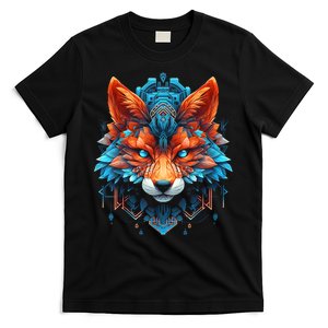 Fox Mandala Blue Eyes Animal Art Fox T-Shirt