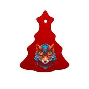 Fox Mandala Blue Eyes Animal Art Fox Ceramic Tree Ornament