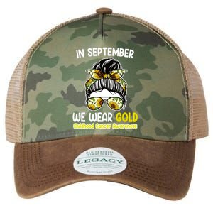 Floral Messy Bun In September We Wear Gold Childhood Cancer Legacy Tie Dye Trucker Hat