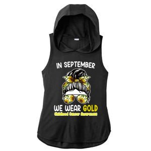 Floral Messy Bun In September We Wear Gold Childhood Cancer Ladies PosiCharge Tri-Blend Wicking Draft Hoodie Tank