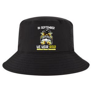 Floral Messy Bun In September We Wear Gold Childhood Cancer Cool Comfort Performance Bucket Hat