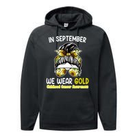 Floral Messy Bun In September We Wear Gold Childhood Cancer Performance Fleece Hoodie