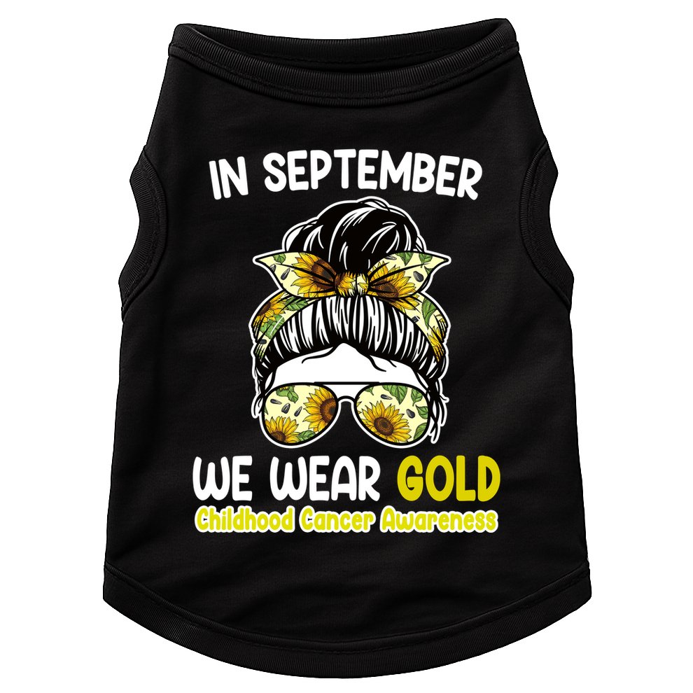 Floral Messy Bun In September We Wear Gold Childhood Cancer Doggie Tank
