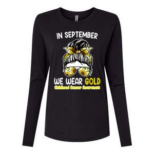 Floral Messy Bun In September We Wear Gold Childhood Cancer Womens Cotton Relaxed Long Sleeve T-Shirt