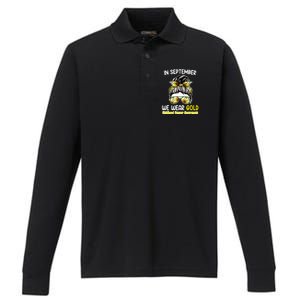 Floral Messy Bun In September We Wear Gold Childhood Cancer Performance Long Sleeve Polo