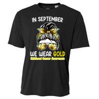 Floral Messy Bun In September We Wear Gold Childhood Cancer Cooling Performance Crew T-Shirt