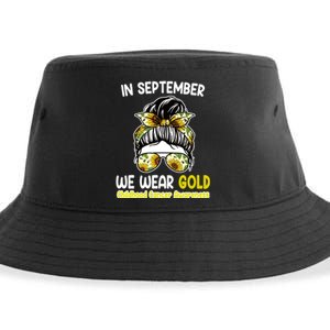 Floral Messy Bun In September We Wear Gold Childhood Cancer Sustainable Bucket Hat