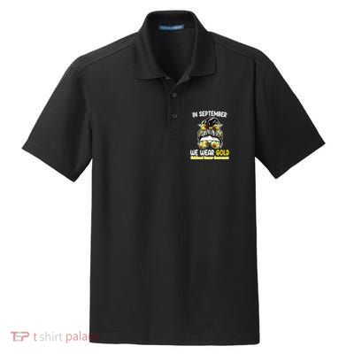 Floral Messy Bun In September We Wear Gold Childhood Cancer Dry Zone Grid Polo