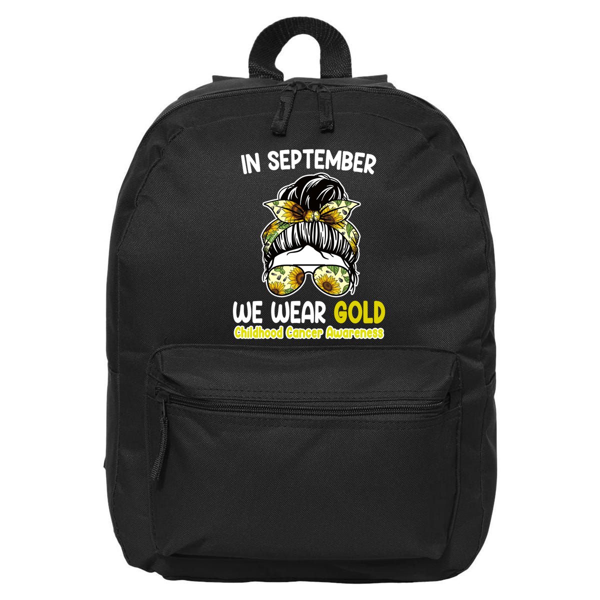 Floral Messy Bun In September We Wear Gold Childhood Cancer 16 in Basic Backpack