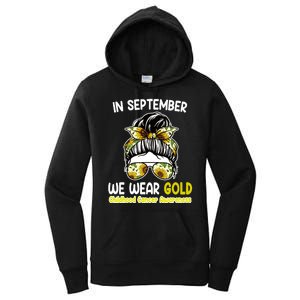 Floral Messy Bun In September We Wear Gold Childhood Cancer Women's Pullover Hoodie