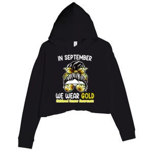 Floral Messy Bun In September We Wear Gold Childhood Cancer Crop Fleece Hoodie