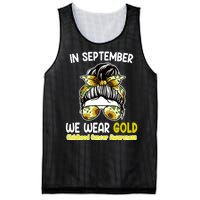 Floral Messy Bun In September We Wear Gold Childhood Cancer Mesh Reversible Basketball Jersey Tank