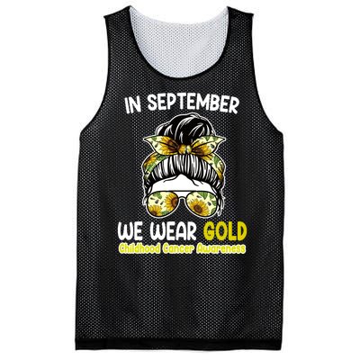 Floral Messy Bun In September We Wear Gold Childhood Cancer Mesh Reversible Basketball Jersey Tank