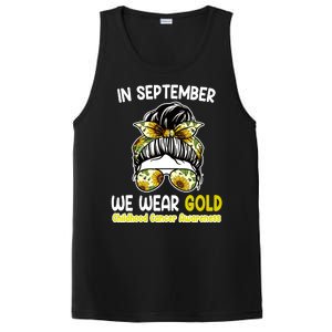 Floral Messy Bun In September We Wear Gold Childhood Cancer PosiCharge Competitor Tank