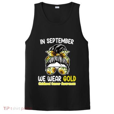 Floral Messy Bun In September We Wear Gold Childhood Cancer PosiCharge Competitor Tank