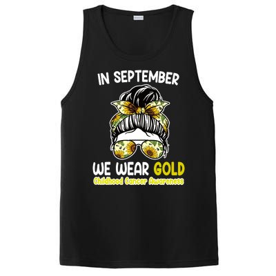 Floral Messy Bun In September We Wear Gold Childhood Cancer PosiCharge Competitor Tank