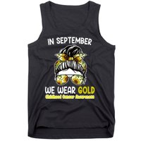 Floral Messy Bun In September We Wear Gold Childhood Cancer Tank Top