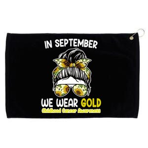 Floral Messy Bun In September We Wear Gold Childhood Cancer Grommeted Golf Towel