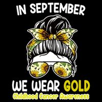 Floral Messy Bun In September We Wear Gold Childhood Cancer Women's V-Neck T-Shirt
