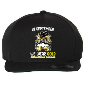 Floral Messy Bun In September We Wear Gold Childhood Cancer Wool Snapback Cap