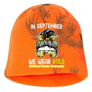 Floral Messy Bun In September We Wear Gold Childhood Cancer Kati - Camo Knit Beanie