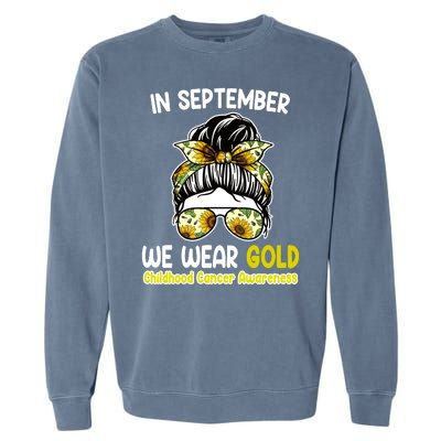 Floral Messy Bun In September We Wear Gold Childhood Cancer Garment-Dyed Sweatshirt